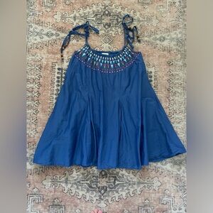 Sundance Blue Boho Beach Silk Blend Embroider Coastal Grandma Dress Women’s PS